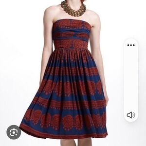 Anthropologie Girls From Savoy Elegant Strapless Blue and Red Dress. Size S